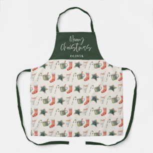 Watercolor Christmas cookie matching family Apron