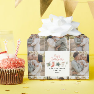 Watercolor Christmas cookie multi photo rustic Wrapping Paper