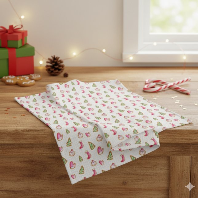 Watercolor Christmas Cookies Holiday Cute Tea Towel (Creator Uploaded)