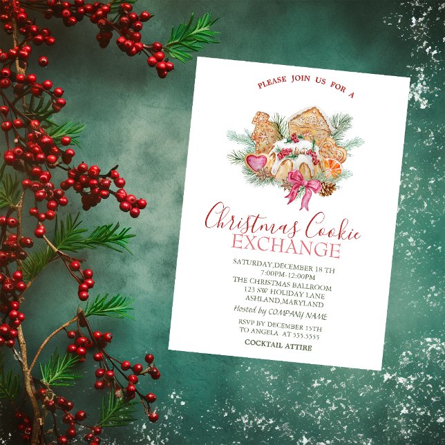 Watercolor Christmas Cookies Stars Red Christmas Invitation (Creator Uploaded)