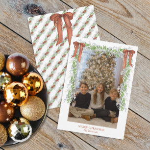 Watercolor Christmas Copper Bow Garland Holiday Card