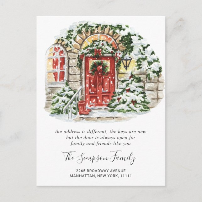 Watercolor Christmas Country Moving Announcement P Postcard (Front)