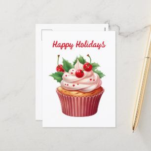 Watercolor Christmas cupcake add text Holiday