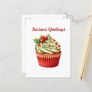 Watercolor Christmas cupcake add text Holiday  Postcard
