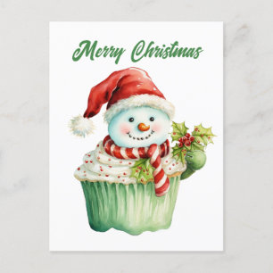 Watercolor Christmas cupcake add text Holiday Postcard
