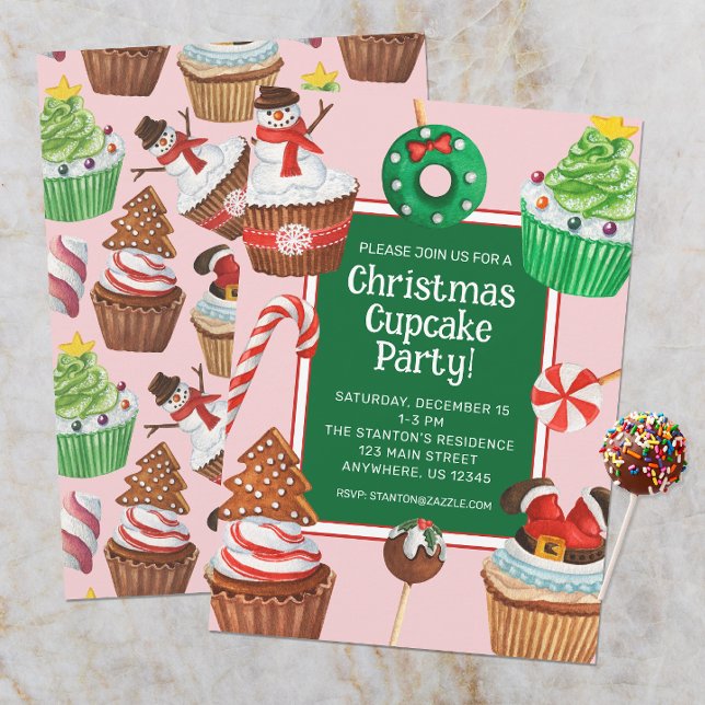 Watercolor Christmas Cupcake Decorating Party Invitation (Creator Uploaded)