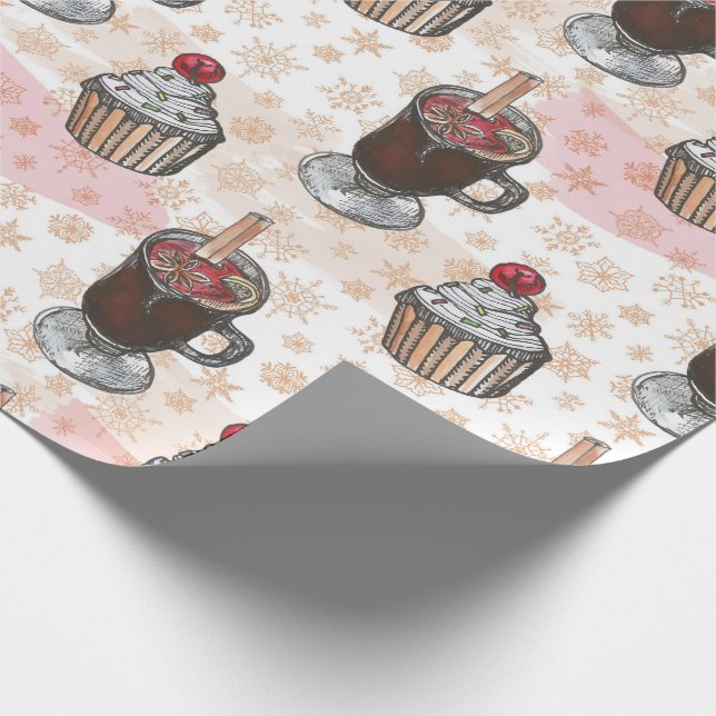 Watercolor christmas cupcake hand drawn wrapping paper (Corner)