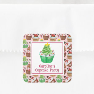 Watercolor Christmas Cupcakes Square Sticker