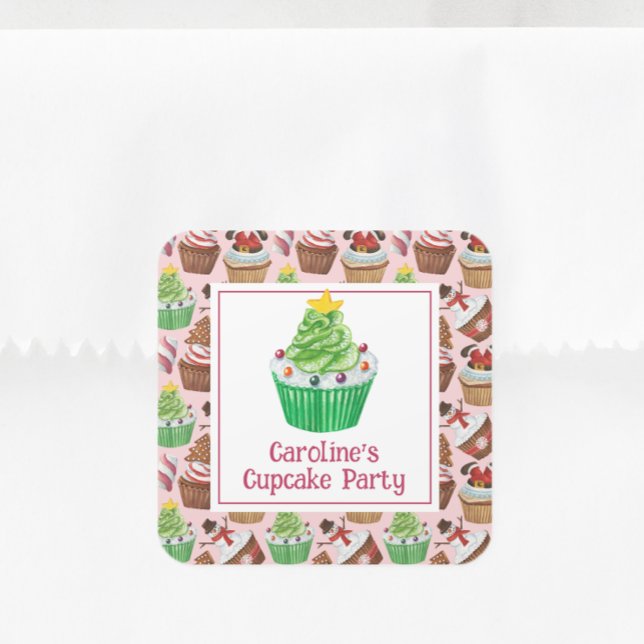 Watercolor Christmas Cupcakes Square Sticker (Creator Uploaded)