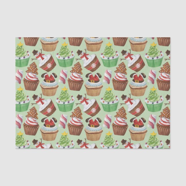 Watercolor Christmas Cupcakes Tissue Paper (Front)