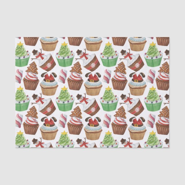 Watercolor Christmas Cupcakes Tissue Paper (Front)
