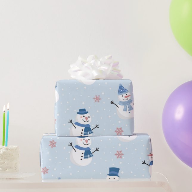 Watercolor Christmas Cute Snowmen Snowman Art Wrapping Paper (Party Gifts)