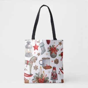 Watercolor christmas decoration pattern tote bag