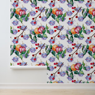 Watercolor Christmas Decorations Gold Red Wallpaper