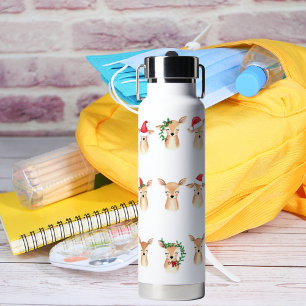 Watercolor Christmas Deer Water Bottle