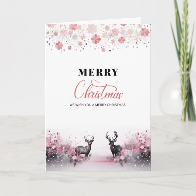 Watercolor Christmas Delight in Noir Pink Holiday Card (Front)