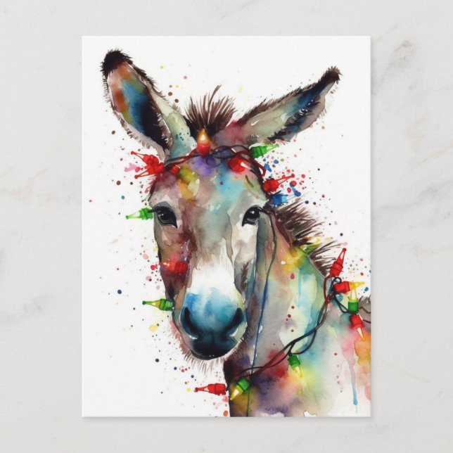 Watercolor Christmas Donkey Postcard (Front)