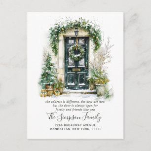 Watercolor Christmas Door Moving Announcement Postcard