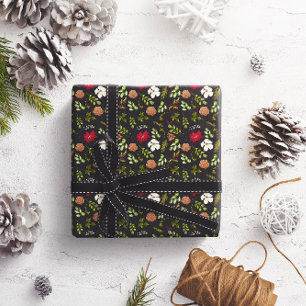 Watercolor Christmas Elegant Floral Foliage Wrapping Paper