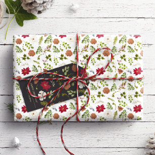 Watercolor Christmas Elegant Floral Foliage Wrapping Paper
