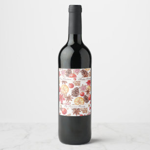 Watercolor Christmas Elements Seamless Pattern Wine Label