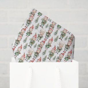Watercolor Christmas elf tiled Tissue Paper