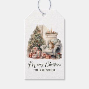 Watercolor Christmas Eve Tree Presents Holiday Gift Tags