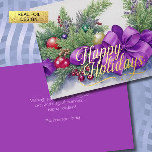 Watercolor Christmas Evergreen Ribbon Purple Red