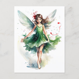 Watercolor Christmas Fairy Holiday Postcard