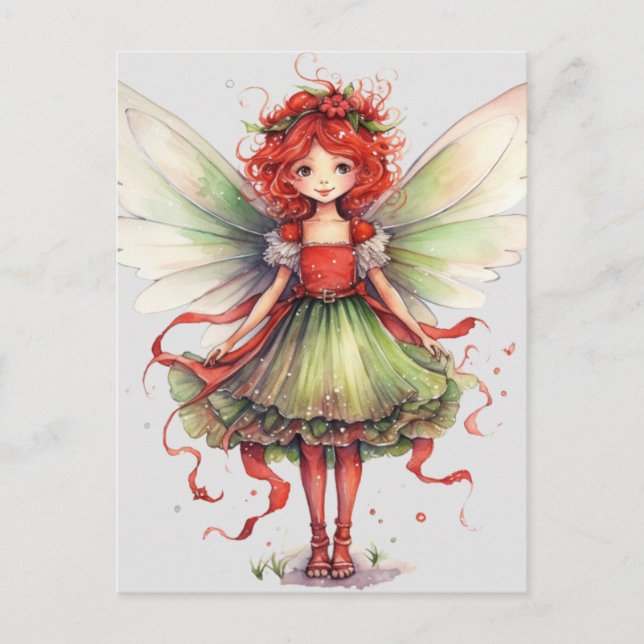 Watercolor Christmas Fairy Postcard (Front)