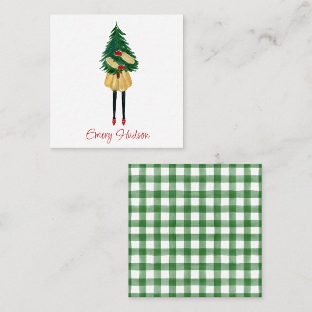 Watercolor Christmas Fashion Girl Gift Enclosure Card (Front/Back)