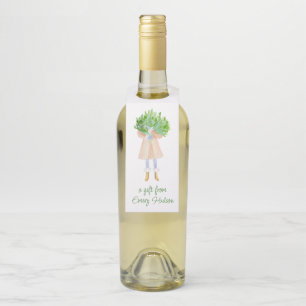 Watercolor Christmas Fashion Girl with Greenery Bottle Tag