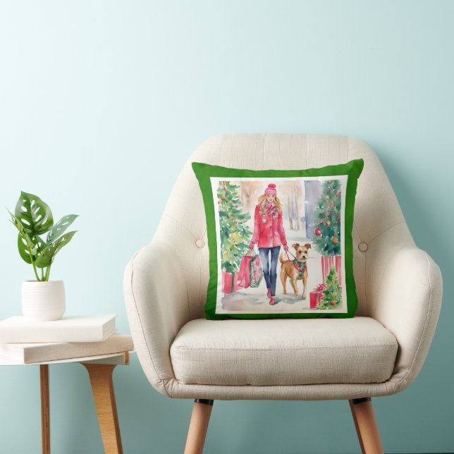 Watercolor Christmas Fashion Shopping Girl Cushion (Chair)