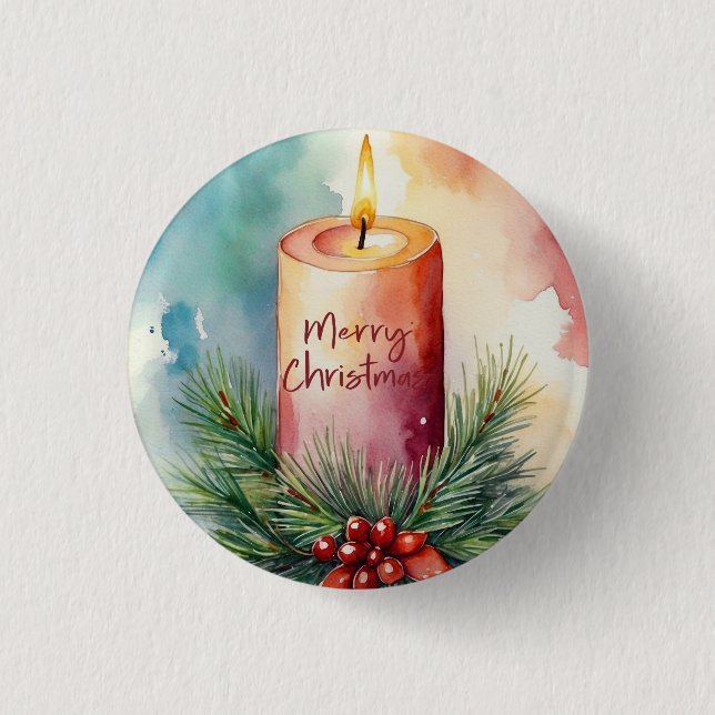 Watercolor Christmas Festive Candle Illustration  3 Cm Round Badge (Front)