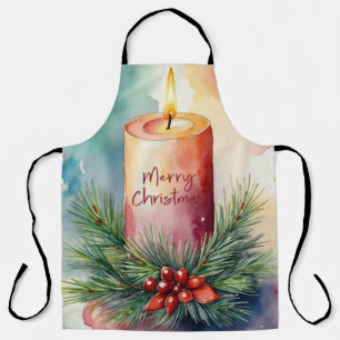 Watercolor Christmas Festive Candle Illustration  Apron