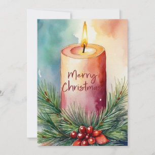 Watercolor Christmas Festive Candle Illustration Holiday Card