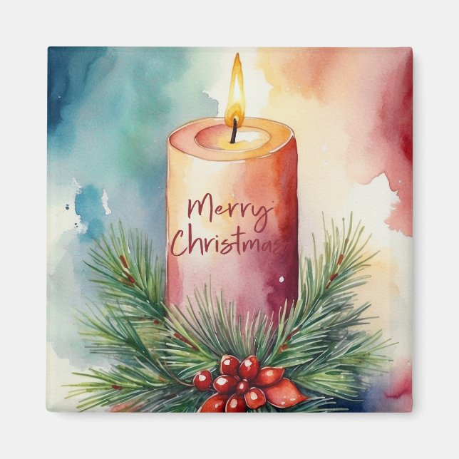 Watercolor Christmas Festive Candle Illustration  Magnet (Front)
