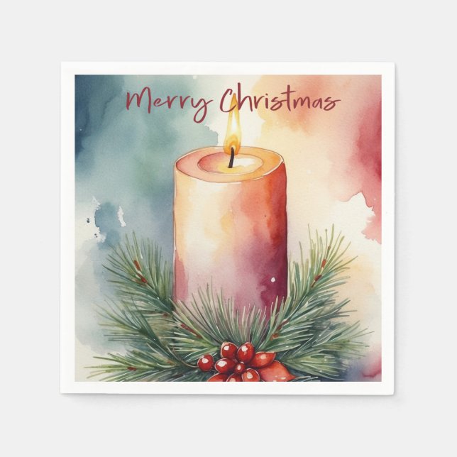 Watercolor Christmas Festive Candle Illustration  Napkin (Front)