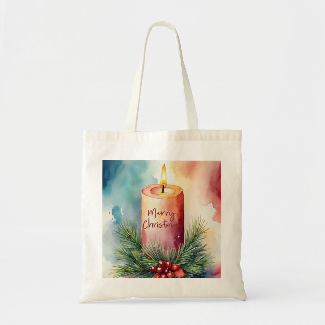 Watercolor Christmas Festive Candle Illustration  Tote Bag (Front)