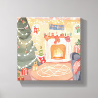 Watercolor Christmas Fireplace