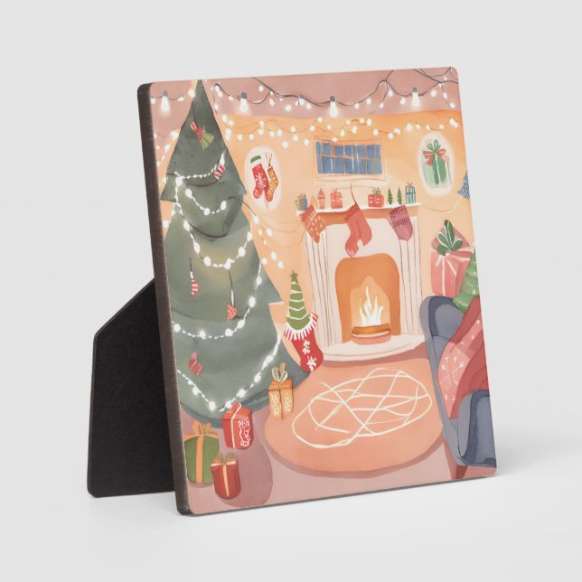 Watercolor Christmas Fireplace Plaque (Front)