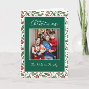Watercolor Christmas Flora and Ornaments Folded Card