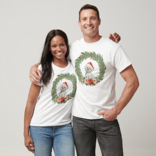 Watercolor Christmas Floral Dog Design T-Shirt
