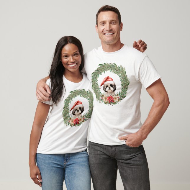 Watercolor Christmas Floral Dog Design T-Shirt (Unisex)