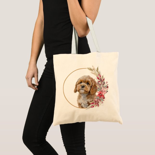Watercolor Christmas Floral Dog Design Tote Bag (Front (Product))