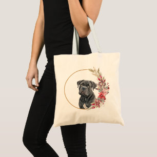 Watercolor Christmas Floral Dog Design Tote Bag