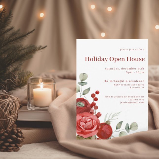 Watercolor Christmas Floral | Holiday Open House Invitation (Creator Uploaded)