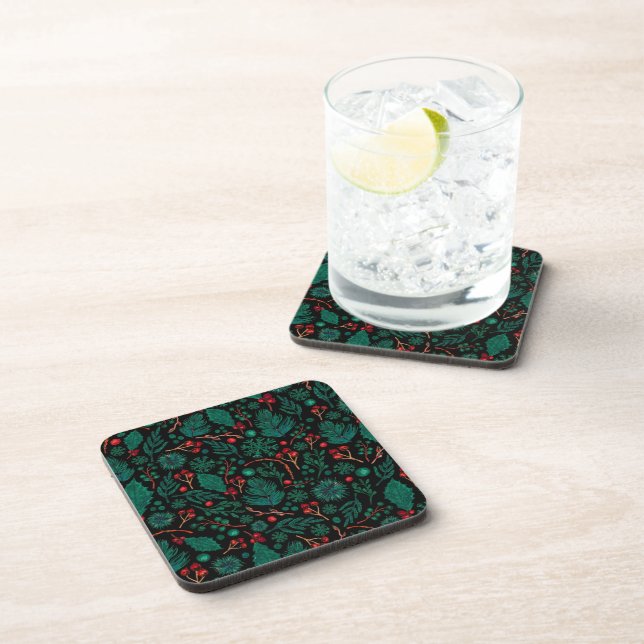 Watercolor Christmas Floral Pattern | Coaster (Right Side)