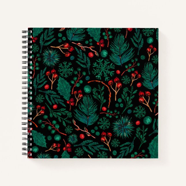 Watercolor Christmas Floral Pattern | Notebook (Front)