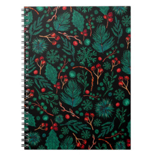 Watercolor Christmas Floral Pattern Notebook